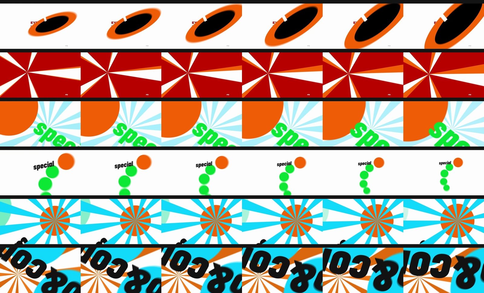 Rows of consecutive rendered frames